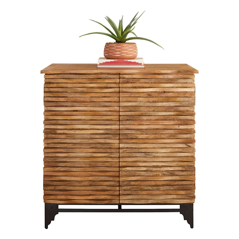 2-Door Wave Wood Carved Cabinet 5 2-Door Wave Wood Carved Cabinet - Image 3