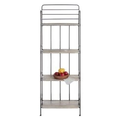 4-Tier Black Metal Baker Rack With Folding Wood Top Shelves -Accent Furniture Shop 4 tier black metal baker rack with folding wood top shelves 5