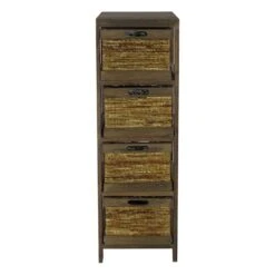 4-Tier Brown Wooden Shelf With Maize Drawers