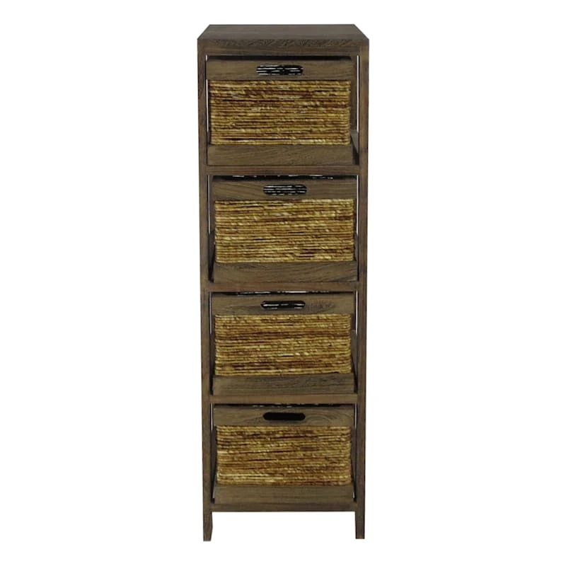 4-Tier Brown Wooden Shelf With Maize Drawers 3 4-Tier Brown Wooden Shelf With Maize Drawers