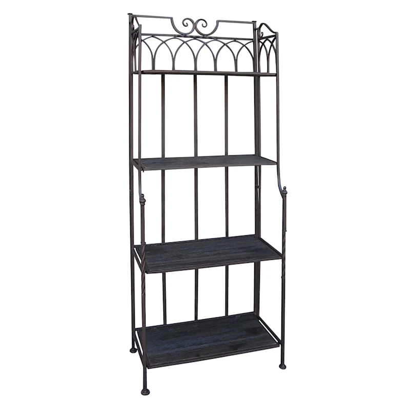 61in. Brown Decorative Arch Metal Rack With Folding Wood Top Shelves 3 61in. Brown Decorative Arch Metal Rack With Folding Wood Top Shelves