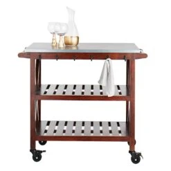 Antwerp Wood Bar Cart With Metal Top And Towel Hooks -Accent Furniture Shop antwerp wood bar cart with metal top and towel hooks 5