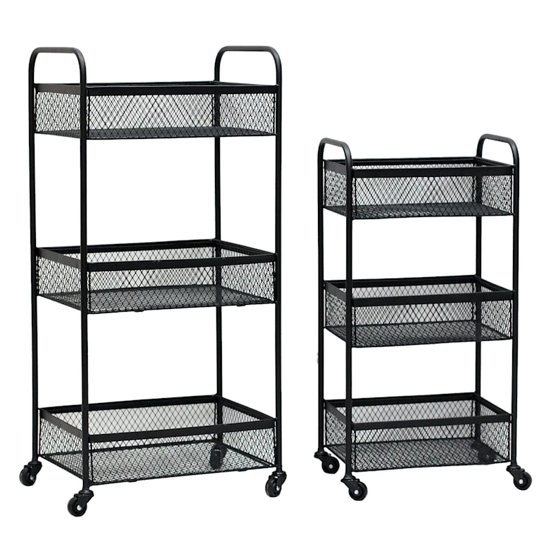 Black 3 Tier Metal Rolling Cart, 29" 3 Black 3 Tier Metal Rolling Cart, 29"