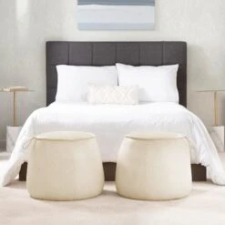 Crosby St Rowan Cream Faux Leather Ottoman -Accent Furniture Shop crosby st rowan cream faux leather ottoman 6