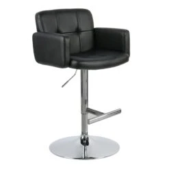 Crosby St Stout Adjustable Faux Leather Barstool, Black