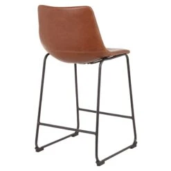 Drake Cognac Modern Industrial Faux Leather Barstool, 30" 12 Drake Cognac Modern Industrial Faux Leather Barstool, 30" -Accent Furniture Shop drake cognac modern industrial faux leather barstool 30 3