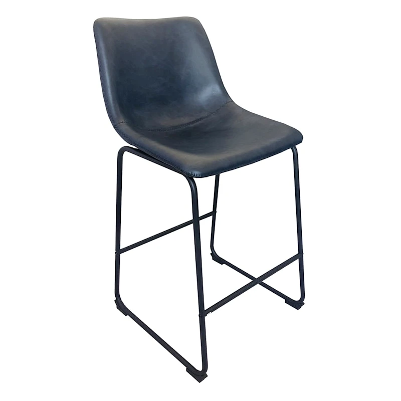 Drake Navy Blue Faux Leather Counter Stool 3 Drake Navy Blue Faux Leather Counter Stool