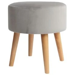 Emmy Grey Velvet Round Wood Leg Ottoman -Accent Furniture Shop emmy grey velvet round wood leg ottoman 3