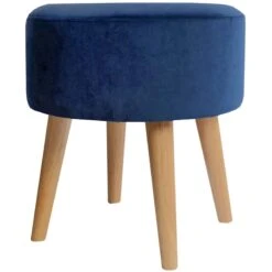 Emmy Navy Blue Velvet Round Wood Leg Ottoman -Accent Furniture Shop emmy navy blue velvet round wood leg ottoman 3