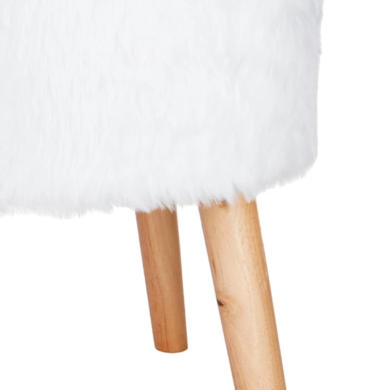 Emmy Ottoman Faux Fur With Wooden Leg, White 5 Emmy Ottoman Faux Fur With Wooden Leg, White - Image 3