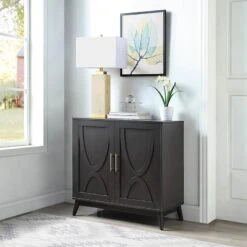Ezra 2-Door Dark Brown Cabinet With Gold Handle -Accent Furniture Shop ezra 2 door dark brown cabinet with gold handle 3