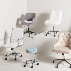 Fiona Adjustable Office Chair, White Faux Fur -Accent Furniture Shop fiona adjustable office chair white faux fur 6