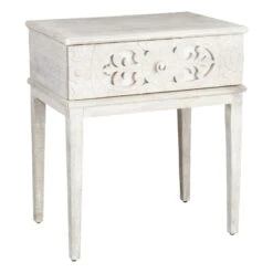 Found & Fable Grey Wash Carved Single Drawer Nightstand