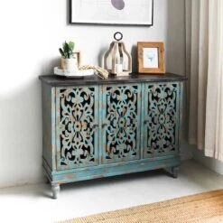 Found & Fable Northfield 3-Door Distressed Cabinet -Accent Furniture Shop found fable northfield 3 door distressed cabinet 5