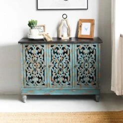 Found & Fable Northfield 3-Door Distressed Cabinet -Accent Furniture Shop found fable northfield 3 door distressed cabinet 6