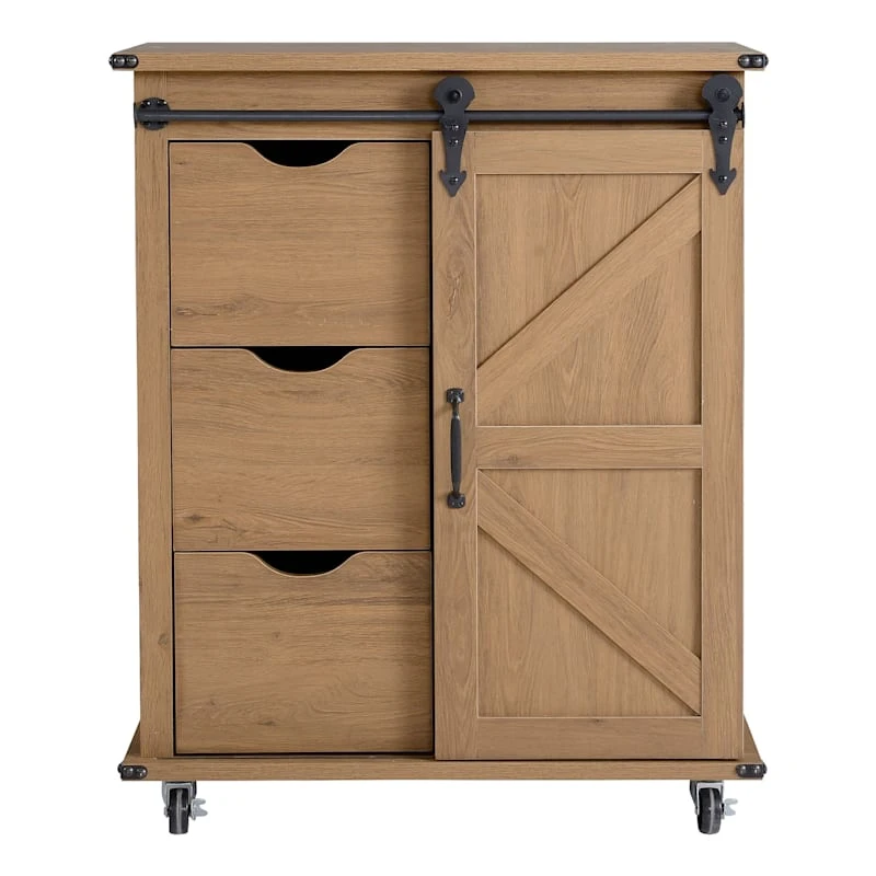 Honeybloom 3-Drawer Jacob Sliding Barn Door Cabinet, Brown 4 Honeybloom 3-Drawer Jacob Sliding Barn Door Cabinet, Brown - Image 2