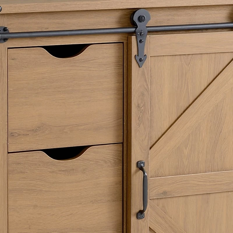 Honeybloom 3-Drawer Jacob Sliding Barn Door Cabinet, Brown 5 Honeybloom 3-Drawer Jacob Sliding Barn Door Cabinet, Brown - Image 3