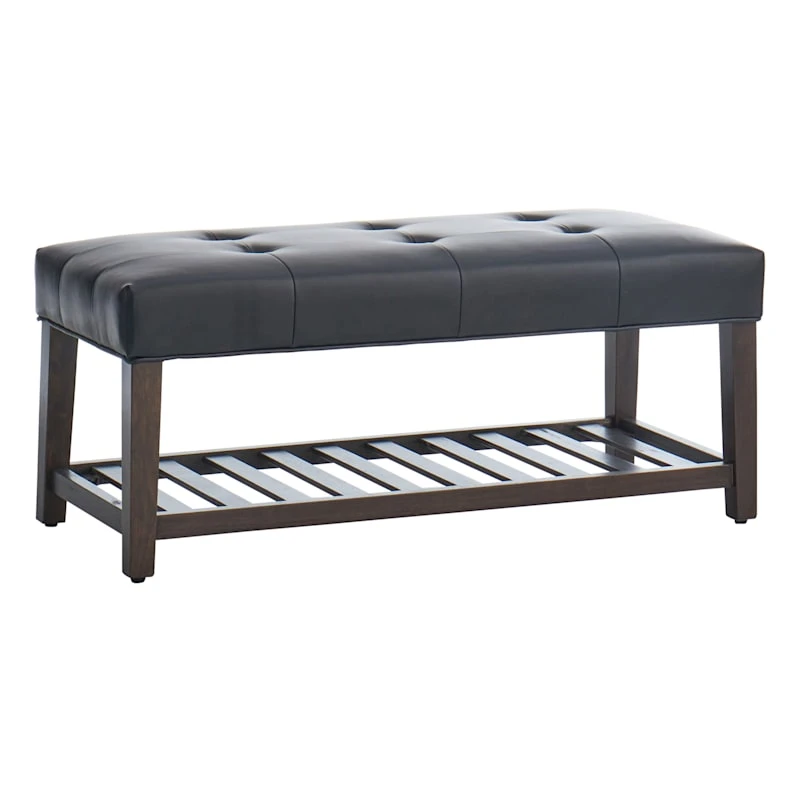 Honeybloom Collins Black Leather Bench 3 Honeybloom Collins Black Leather Bench