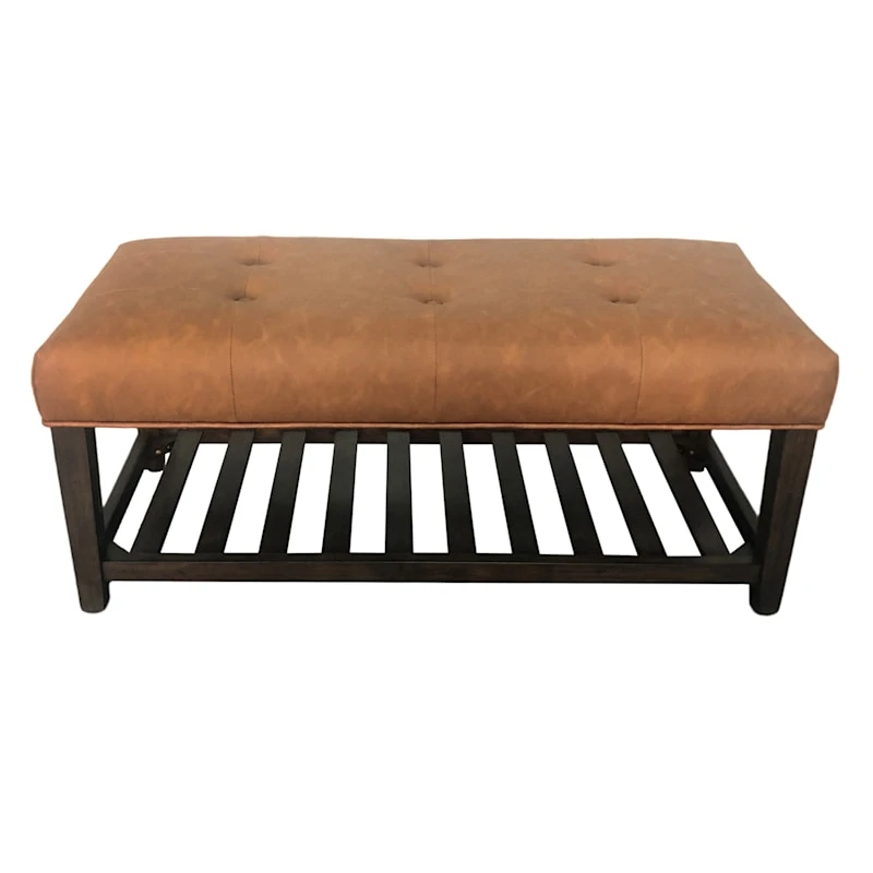 Honeybloom Collins Leather Bench, Brown 4 Honeybloom Collins Leather Bench, Brown - Image 2