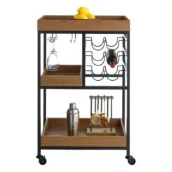 Honeybloom Jessie Wood Tray Top Bar Cart -Accent Furniture Shop honeybloom jessie wood tray top bar cart 2