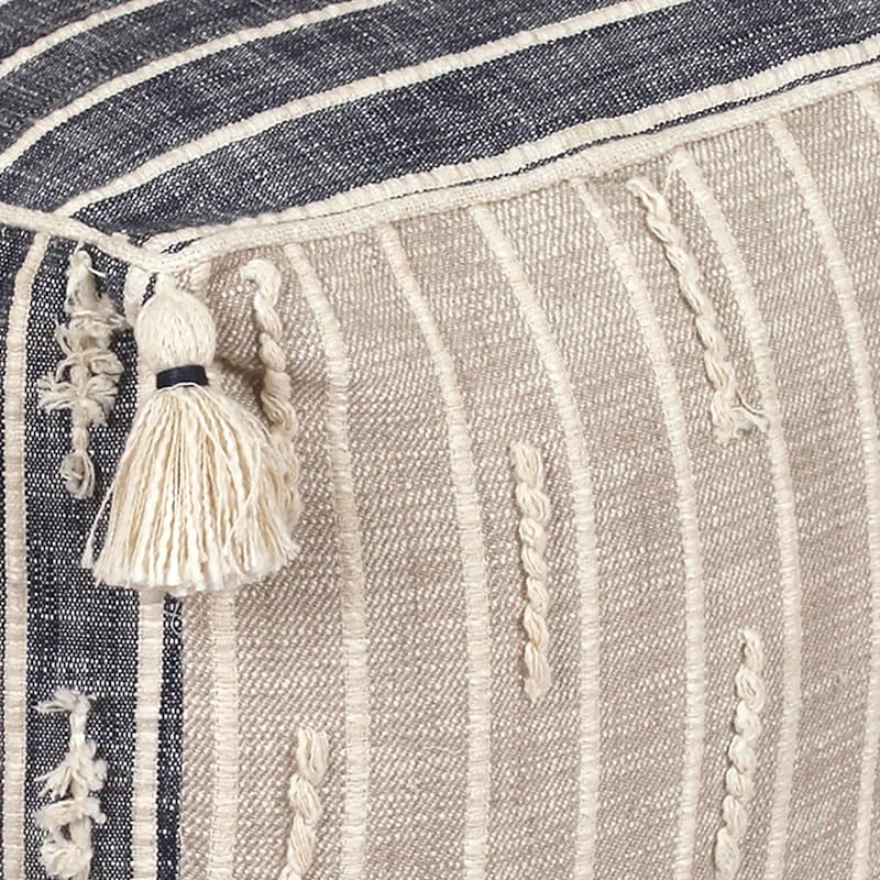 Honeybloom Nora Blue Woven Embroidered Pouf, 18" 4 Honeybloom Nora Blue Woven Embroidered Pouf, 18" - Image 2