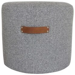 Honeybloom Rica Textured Pouf With Faux Leather Handles, Grey -Accent Furniture Shop honeybloom rica textured pouf with faux leather handles grey 2