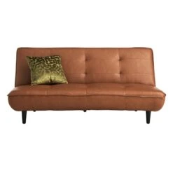 Honeybloom Wyatt Push Back Sofa, Cognac Faux Leather -Accent Furniture Shop honeybloom wyatt push back sofa cognac faux leather 2