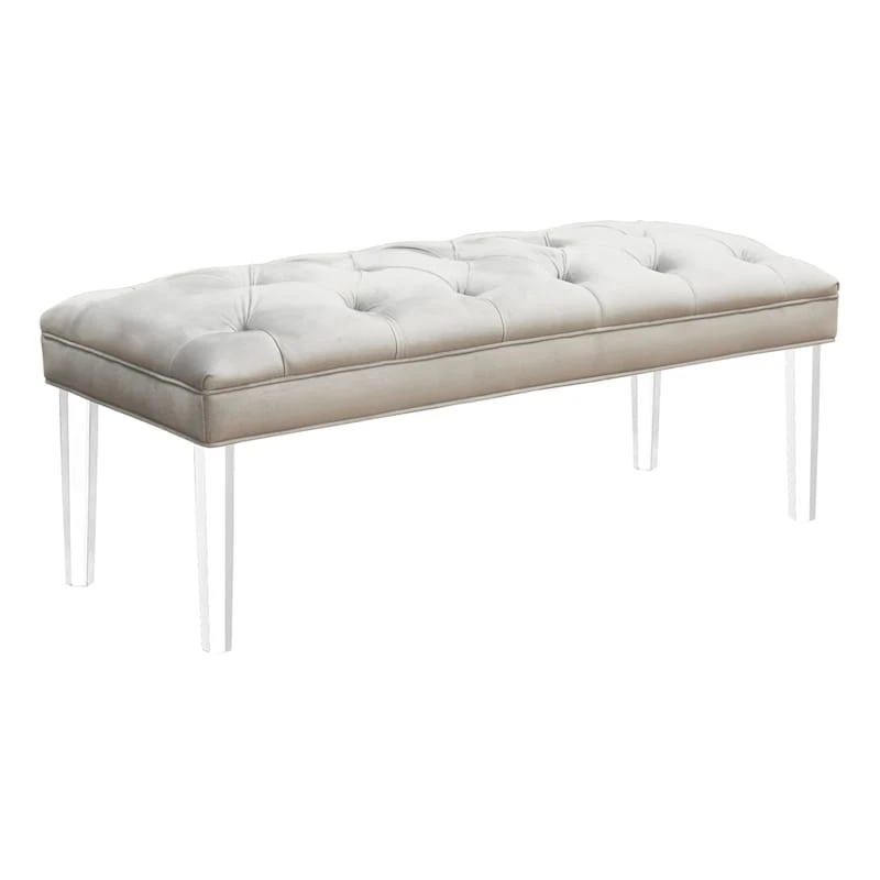 Laila Ali Grey Tufted Acrylic Leg Bench 4 Laila Ali Grey Tufted Acrylic Leg Bench - Image 2