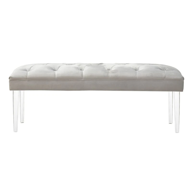 Laila Ali Grey Tufted Acrylic Leg Bench 5 Laila Ali Grey Tufted Acrylic Leg Bench - Image 3