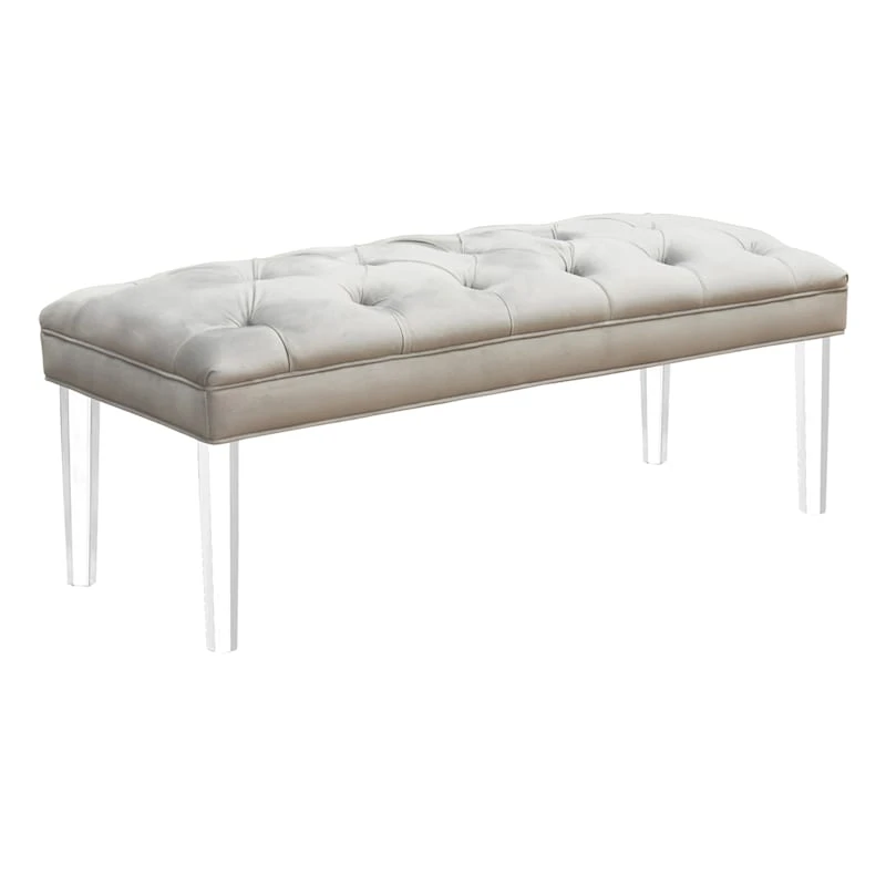 Laila Ali Grey Tufted Acrylic Leg Bench 3 Laila Ali Grey Tufted Acrylic Leg Bench