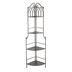 Metal Corner Rack With Brown Decorative Arch & Folding Wood-Top Shelves, 63" -Accent Furniture Shop metal corner rack with brown decorative arch folding wood top shelves 63 1