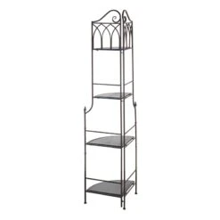 Metal Corner Rack With Brown Decorative Arch & Folding Wood-Top Shelves, 63" -Accent Furniture Shop metal corner rack with brown decorative arch folding wood top shelves 63 2
