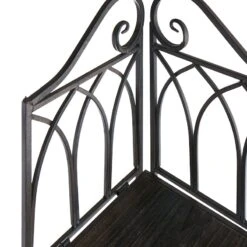 Metal Corner Rack With Brown Decorative Arch & Folding Wood-Top Shelves, 63" -Accent Furniture Shop metal corner rack with brown decorative arch folding wood top shelves 63 3