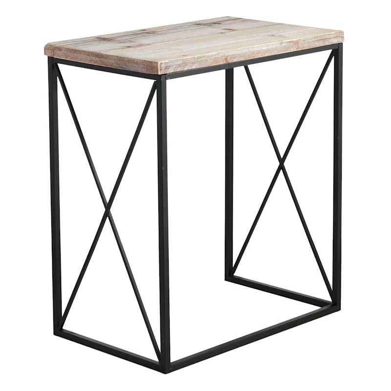 Metal X-Side Table With Wood Top, Large 3 Metal X-Side Table With Wood Top, Large