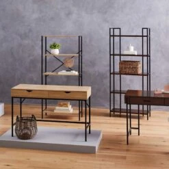 Parkview 5-Tier Metal & Wood Veneer Bookshelf 9 Parkview 5-Tier Metal & Wood Veneer Bookshelf -Accent Furniture Shop parkview 5 tier metal wood veneer bookshelf 3