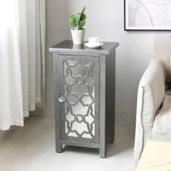 Providence 1-Door Mirrored Silver Cabinet -Accent Furniture Shop providence 1 door mirrored silver cabinet 5