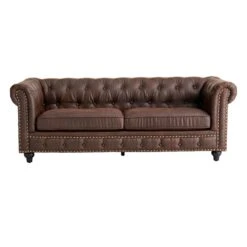 Providence Chesterfield Brown Faux Leather Tufted Sofa, 79" -Accent Furniture Shop providence chesterfield brown faux leather tufted sofa 79 2