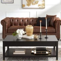 Providence Chesterfield Brown Faux Leather Tufted Sofa, 79" -Accent Furniture Shop providence chesterfield brown faux leather tufted sofa 79 5