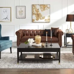 Providence Chesterfield Brown Faux Leather Tufted Sofa, 79" -Accent Furniture Shop providence chesterfield brown faux leather tufted sofa 79 7