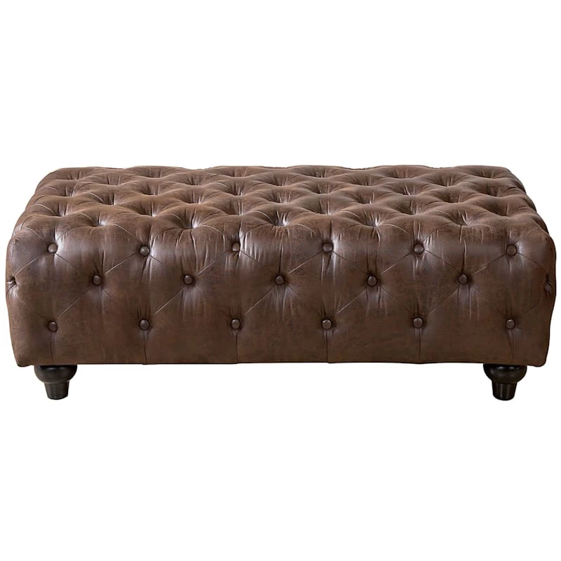 Providence Chesterfield Tufted Brown Faux Leather Ottoman 6 Providence Chesterfield Tufted Brown Faux Leather Ottoman - Image 4