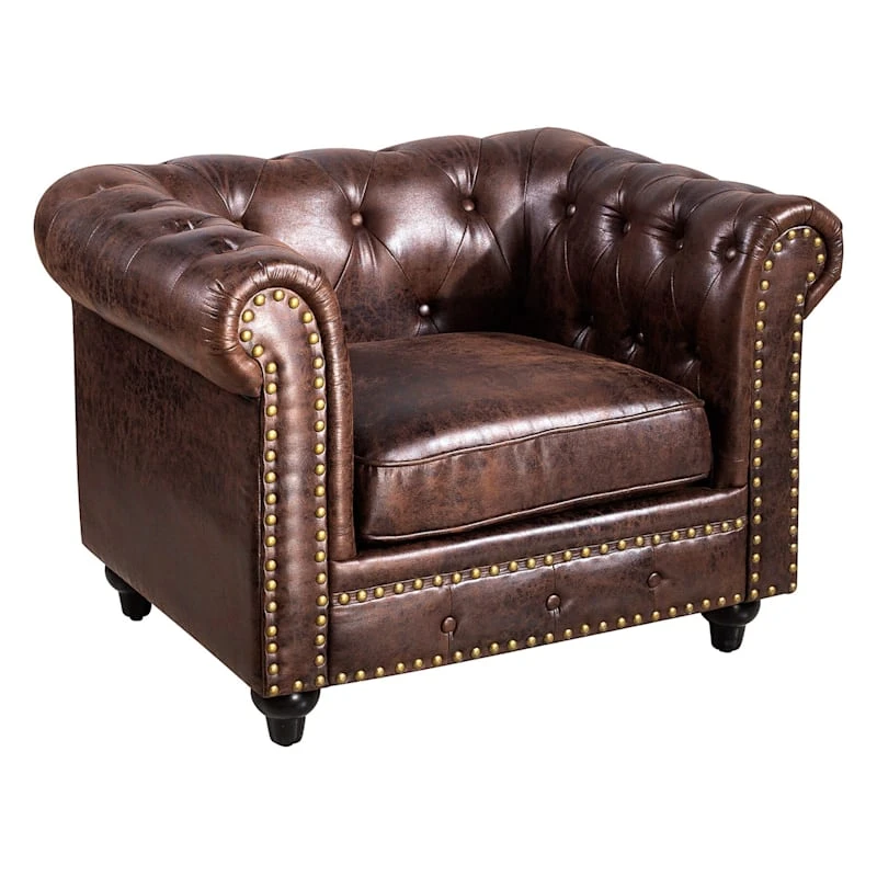 Providence Chesterfield Tufted Brown Faux Leather Rolled Armchair 3 Providence Chesterfield Tufted Brown Faux Leather Rolled Armchair