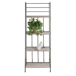 Providence Metal Baker Rack With Folding Wood-Top Shelves, 63" -Accent Furniture Shop providence metal baker rack with folding wood top shelves 63 5