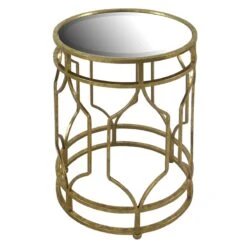 Providence Mirror Top Table With Gold Quatrefoil Base, Small