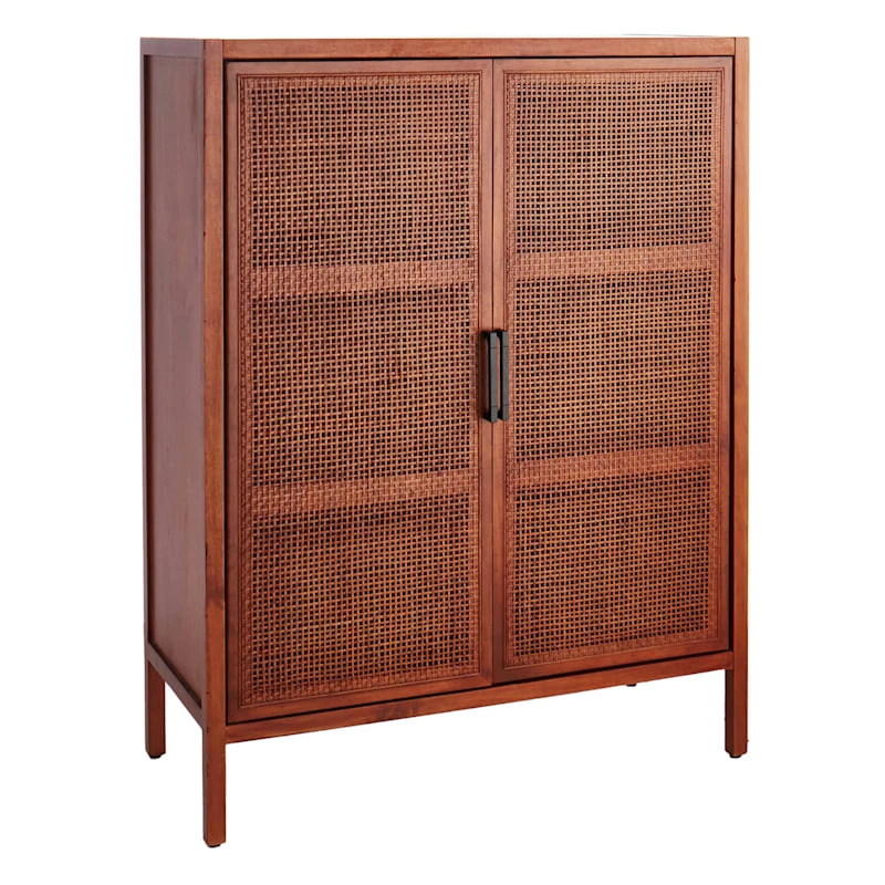Rattan 2-Door Wooden Cabinet, 47" 3 Rattan 2-Door Wooden Cabinet, 47"