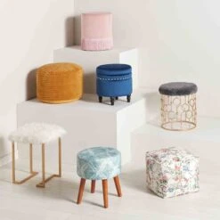 Ridgecrest Mustard Plush Pouf, 20" -Accent Furniture Shop ridgecrest mustard plush pouf 20 2