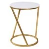 Round Quartz Top Accent Table With Gold Metal Base, Large