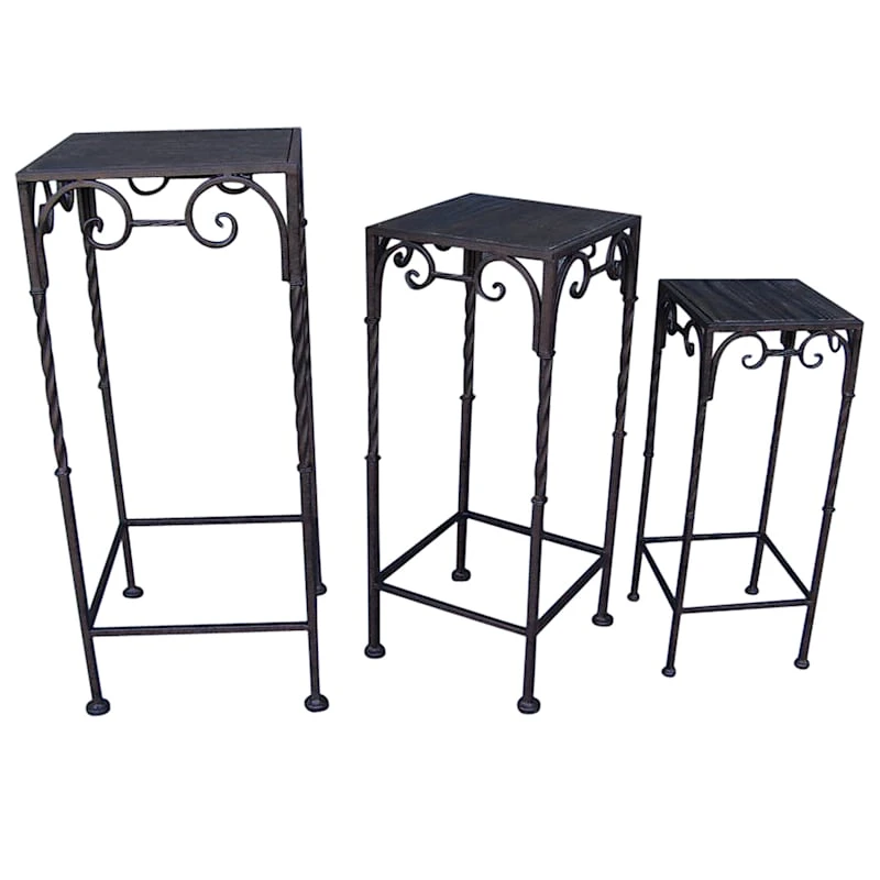 Square Wood Top Plant Stand With Brown Twist Metal Leg, Medium 3 Square Wood Top Plant Stand With Brown Twist Metal Leg, Medium - Image 2