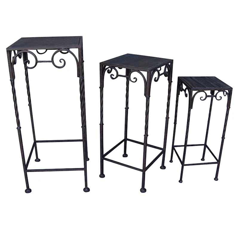 Square Wood Top Plant Stand With Brown Twist Metal Leg, Small 4 Square Wood Top Plant Stand With Brown Twist Metal Leg, Small - Image 2