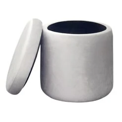 Stuart Round Storage Ottoman, Grey -Accent Furniture Shop stuart round storage ottoman grey 2