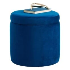 Stuart Round Storage Ottoman, Navy Blue -Accent Furniture Shop stuart round storage ottoman navy blue 1